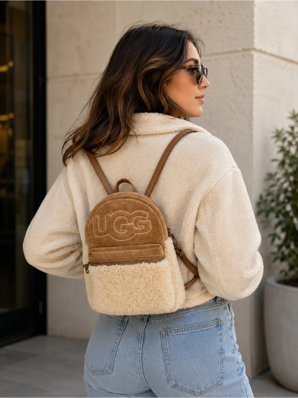 UGG Mini Backpack – Chestnut Suede & Sherpa – Cozy Fall/Winter Style
